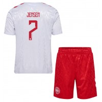 Camiseta Dinamarca Mathias Jensen #7 Segunda Equipación Replica Eurocopa 2024 para niños mangas cortas (+ Pantalones cortos)